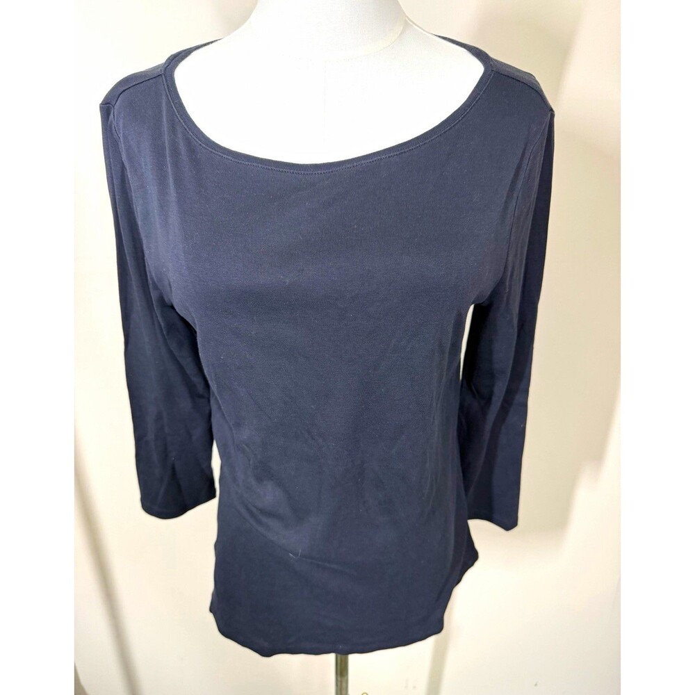 Talbots Womens Tee M Black Scoop Neck 3/4 Sleeve Cotton Knit Pullover 378